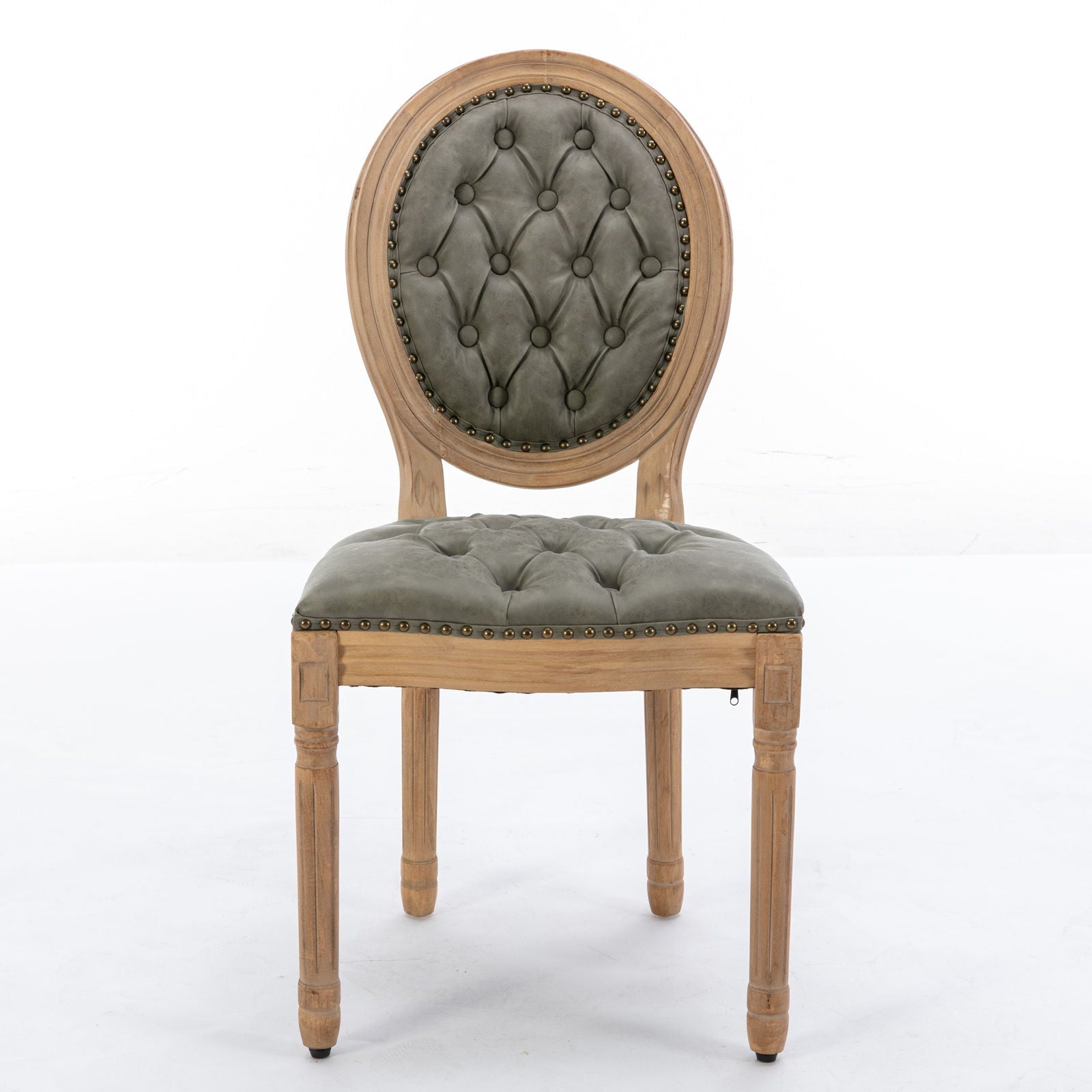 French Style Solid Wood Frame Antique Painting, Hand-Pulled Buckle Decoration Artificial Dining Chair With Nailhead Trim, Wood Legs - Armand’s Maison & Marché