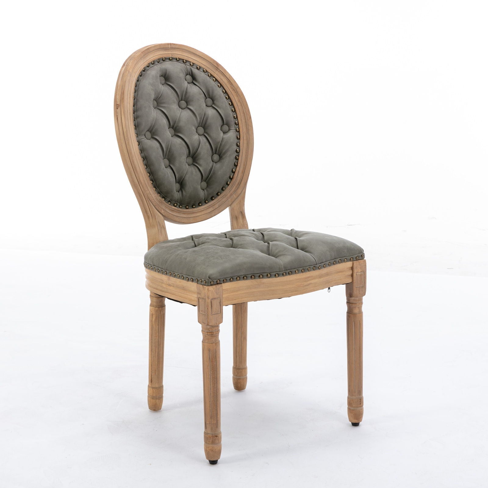 French Style Solid Wood Frame Antique Painting, Hand-Pulled Buckle Decoration Artificial Dining Chair With Nailhead Trim, Wood Legs - Armand’s Maison & Marché