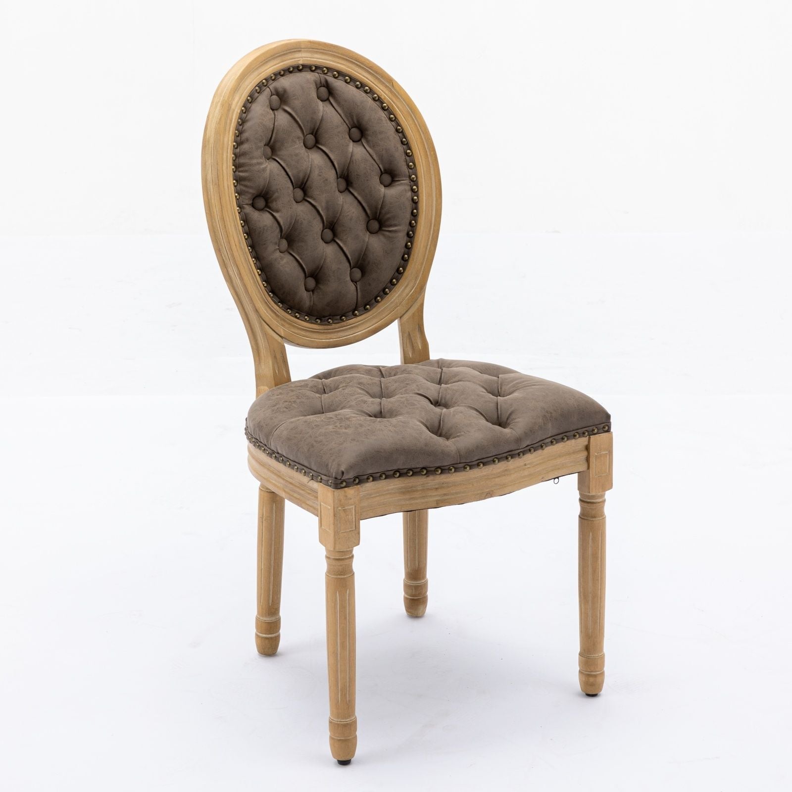 French Style Solid Wood Frame Antique Painting, Hand-Pulled Buckle Decoration Artificial Dining Chair With Nailhead Trim, Wood Legs - Armand’s Maison & Marché