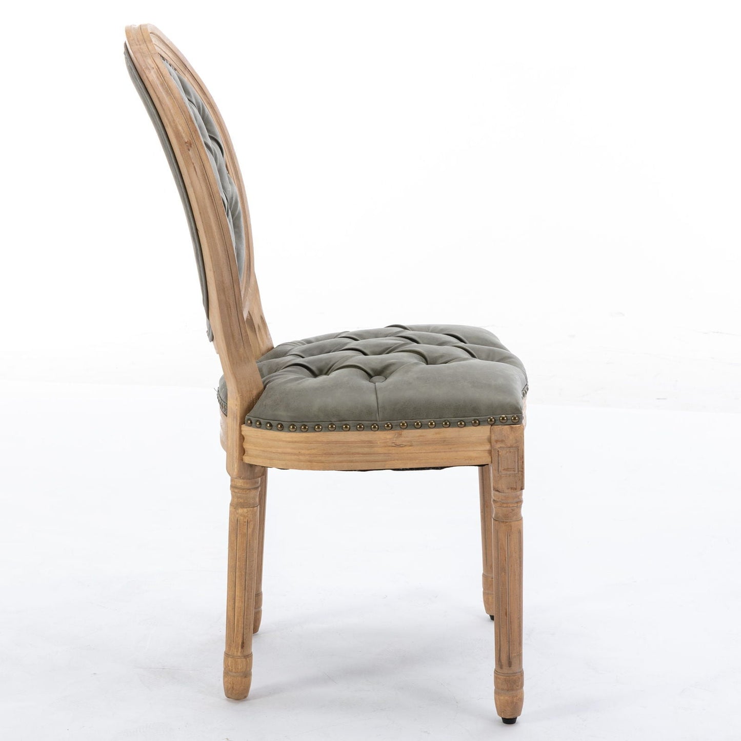 French Style Solid Wood Frame Antique Painting, Hand-Pulled Buckle Decoration Artificial Dining Chair With Nailhead Trim, Wood Legs - Armand’s Maison & Marché