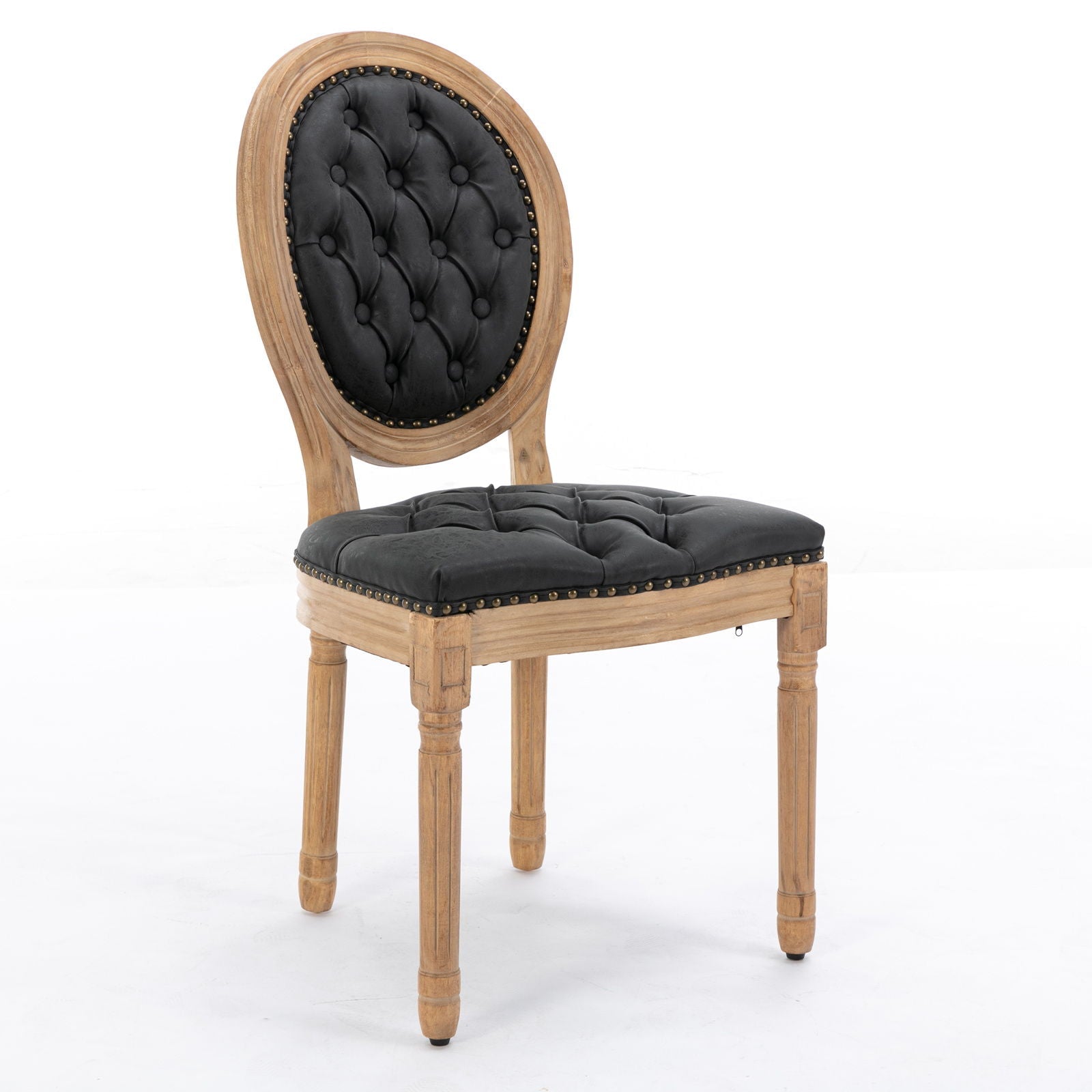French Style Solid Wood Frame Antique Painting, Hand-Pulled Buckle Decoration Artificial Dining Chair With Nailhead Trim, Wood Legs - Armand’s Maison & Marché