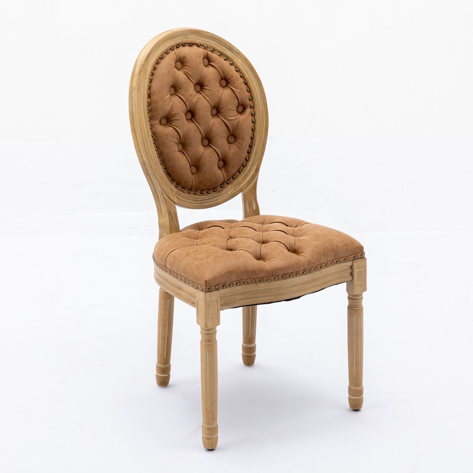 French Style Solid Wood Frame Antique Painting, Hand-Pulled Buckle Decoration Artificial Dining Chair With Nailhead Trim, Wood Legs - Armand’s Maison & Marché