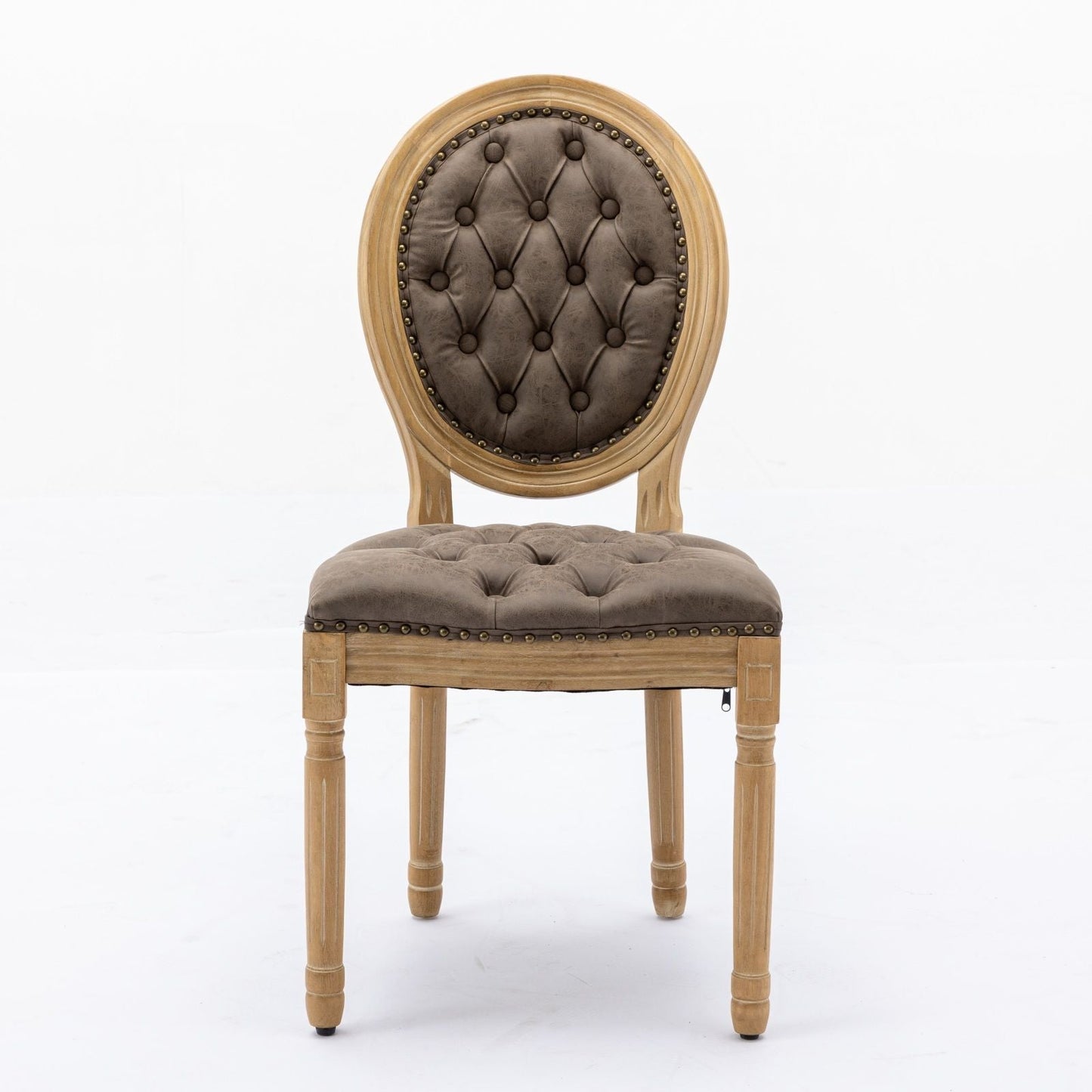 French Style Solid Wood Frame Antique Painting, Hand-Pulled Buckle Decoration Artificial Dining Chair With Nailhead Trim, Wood Legs - Armand’s Maison & Marché