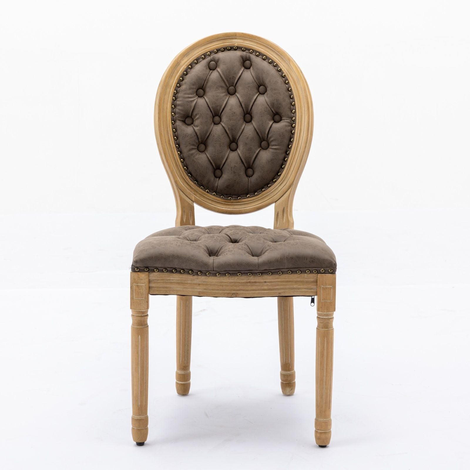 French Style Solid Wood Frame Antique Painting, Hand-Pulled Buckle Decoration Artificial Dining Chair With Nailhead Trim, Wood Legs - Armand’s Maison & Marché