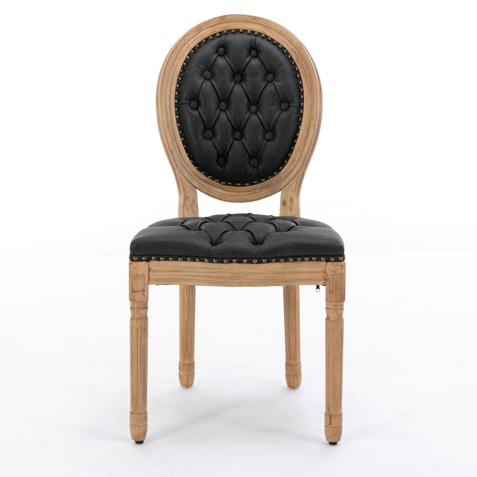French Style Solid Wood Frame Antique Painting, Hand-Pulled Buckle Decoration Artificial Dining Chair With Nailhead Trim, Wood Legs - Armand’s Maison & Marché