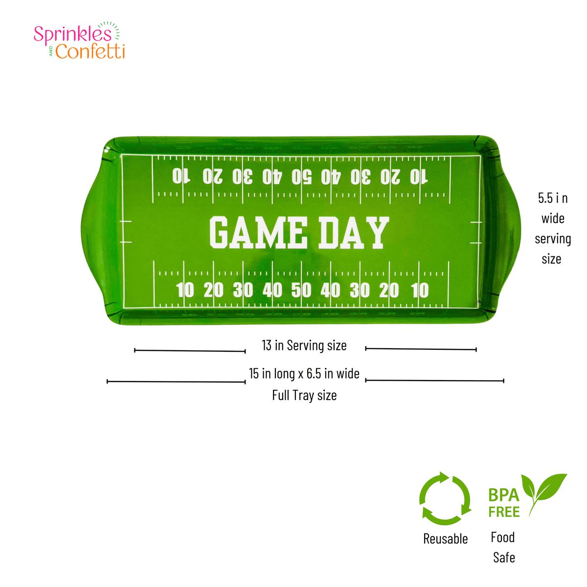 Green Football GameDay Melamine Tray for Appetizers & Tailgate Parties - Armand’s Maison & Marché