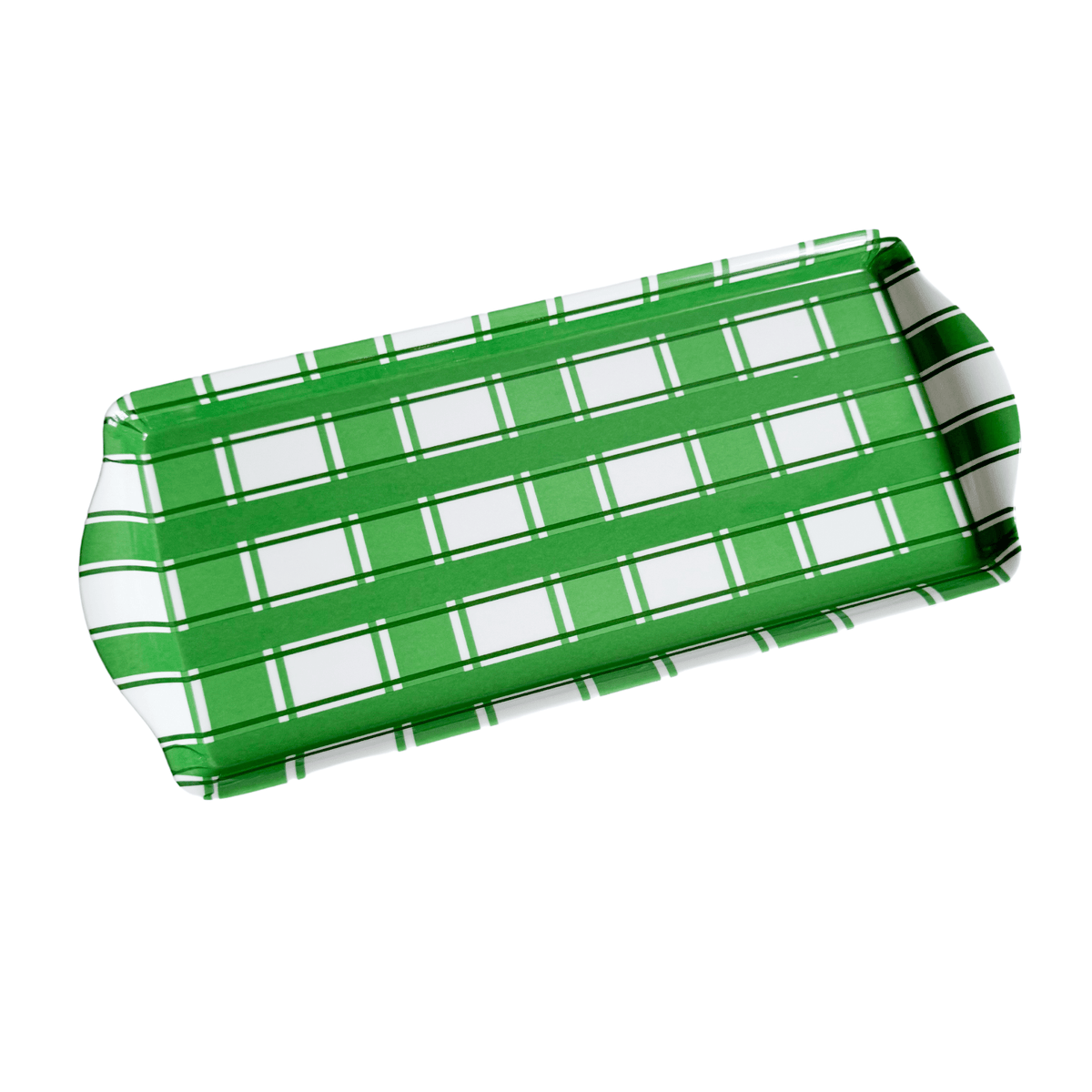 Green Plaid Gingham Melamine Party Tray – 15.25" Reusable Serving Tray for Appetizers - Armand’s Maison & Marché