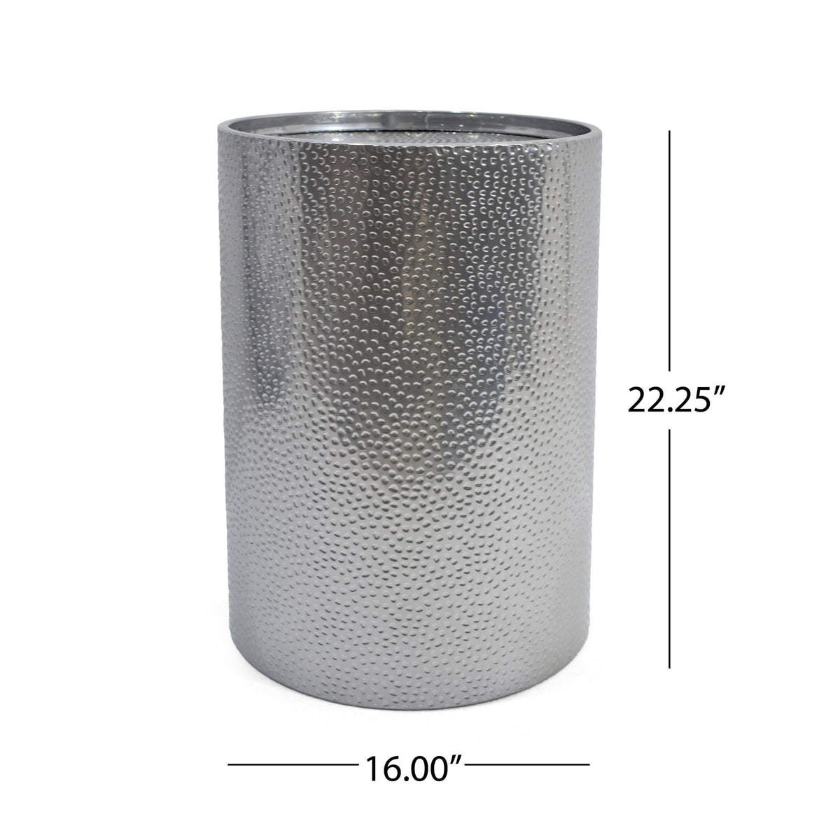 Hammered Silver Metal Side Table – Round Textured Accent Table - Armand’s Maison & Marché