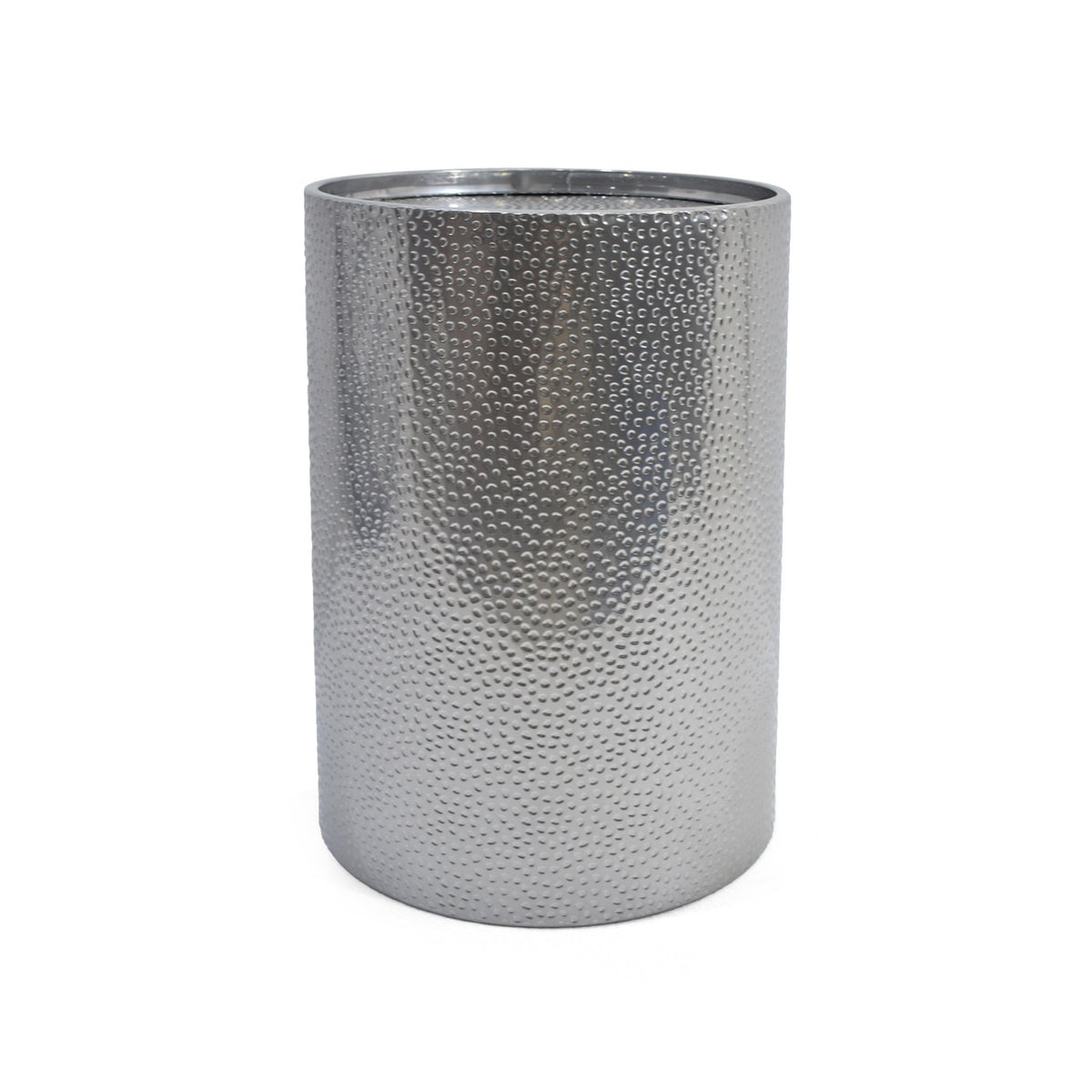 Hammered Silver Metal Side Table – Round Textured Accent Table - Armand’s Maison & Marché