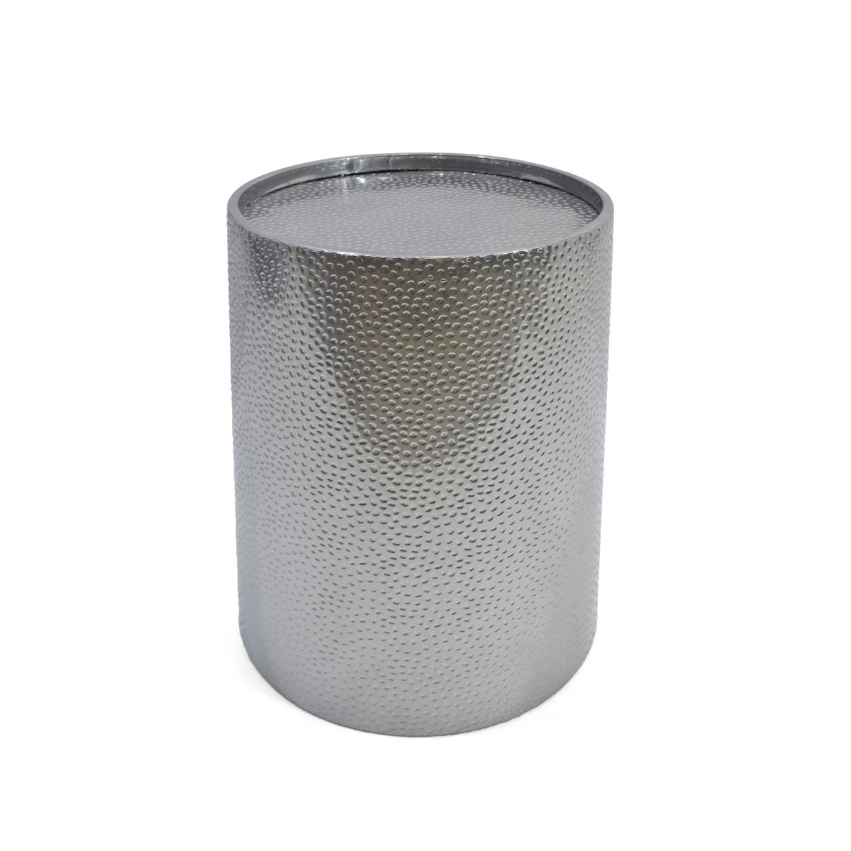 Hammered Silver Metal Side Table – Round Textured Accent Table - Armand’s Maison & Marché