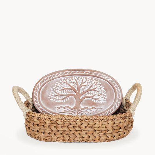 Handmade Bread Warmer & Wicker Basket - Tree of Life Oval - Armand’s Maison & Marché