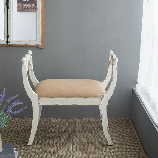 Harlow - Bench, Farmhouse / French Country Style Vanity Chair - Beige / White - Armand’s Maison & Marché