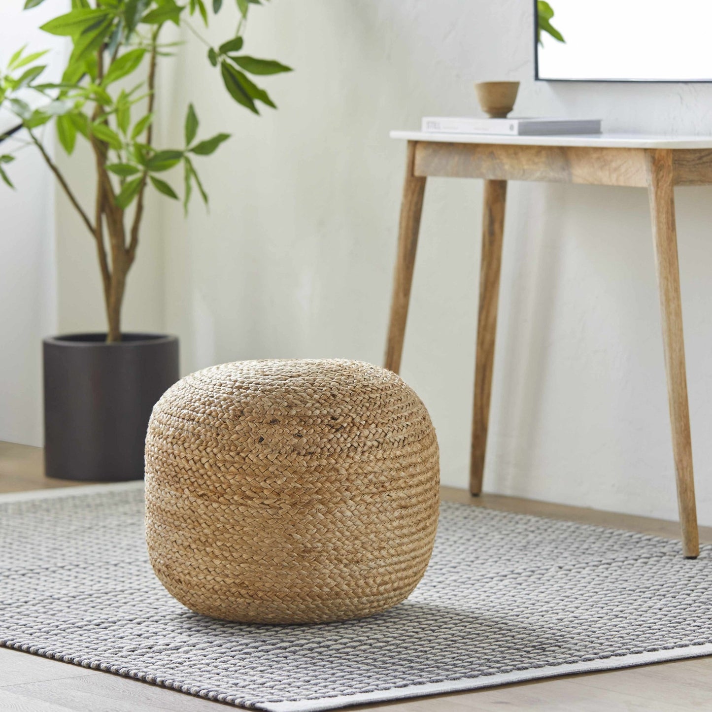 Kaumakani Knitted Jute Round Pouf - Armand’s Maison & Marché