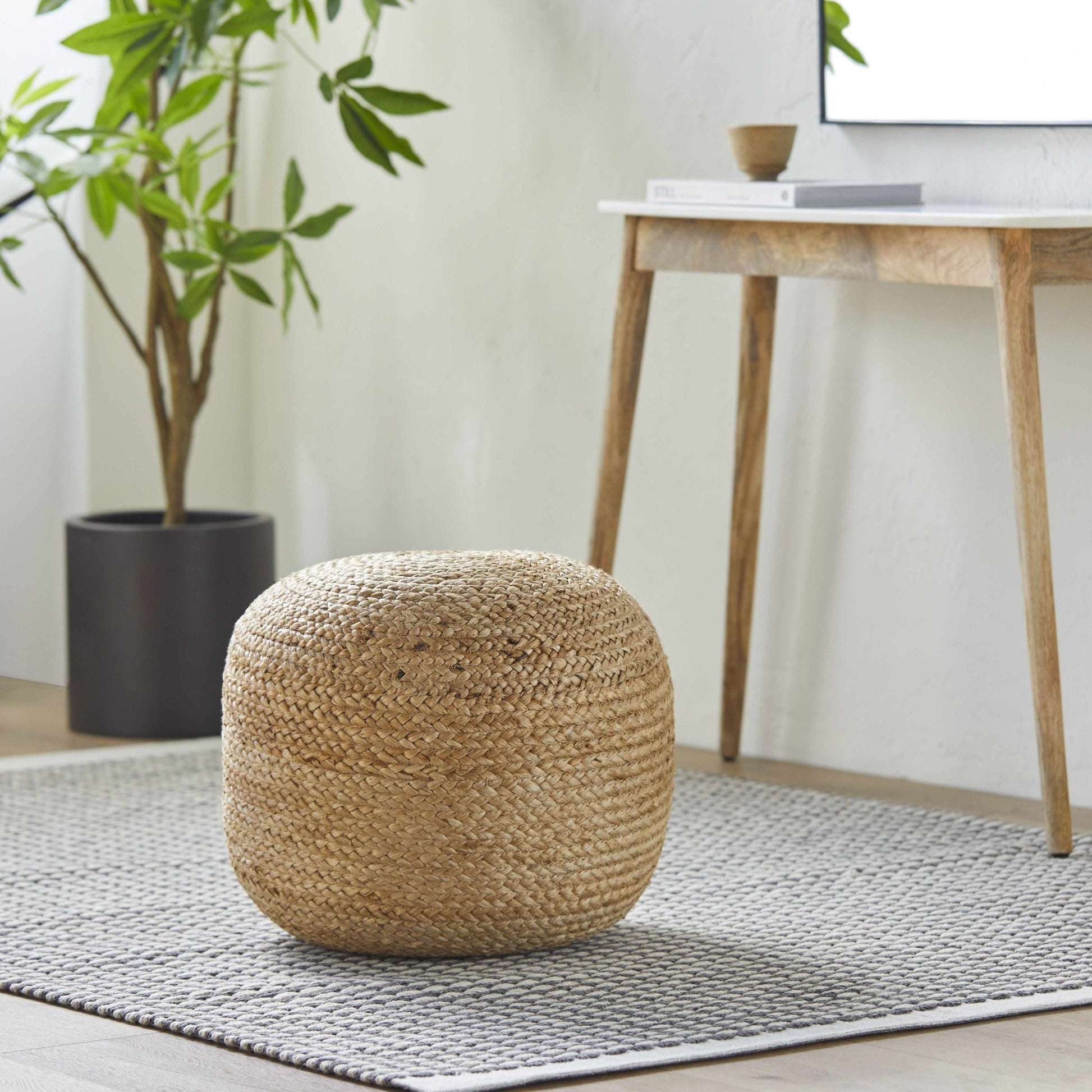 Kaumakani Knitted Jute Round Pouf - Armand’s Maison & Marché