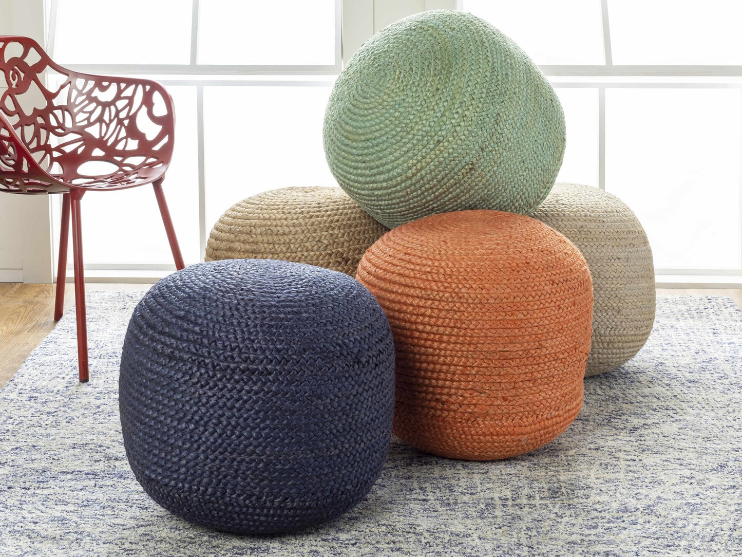 Kaumakani Knitted Jute Round Pouf - Armand’s Maison & Marché