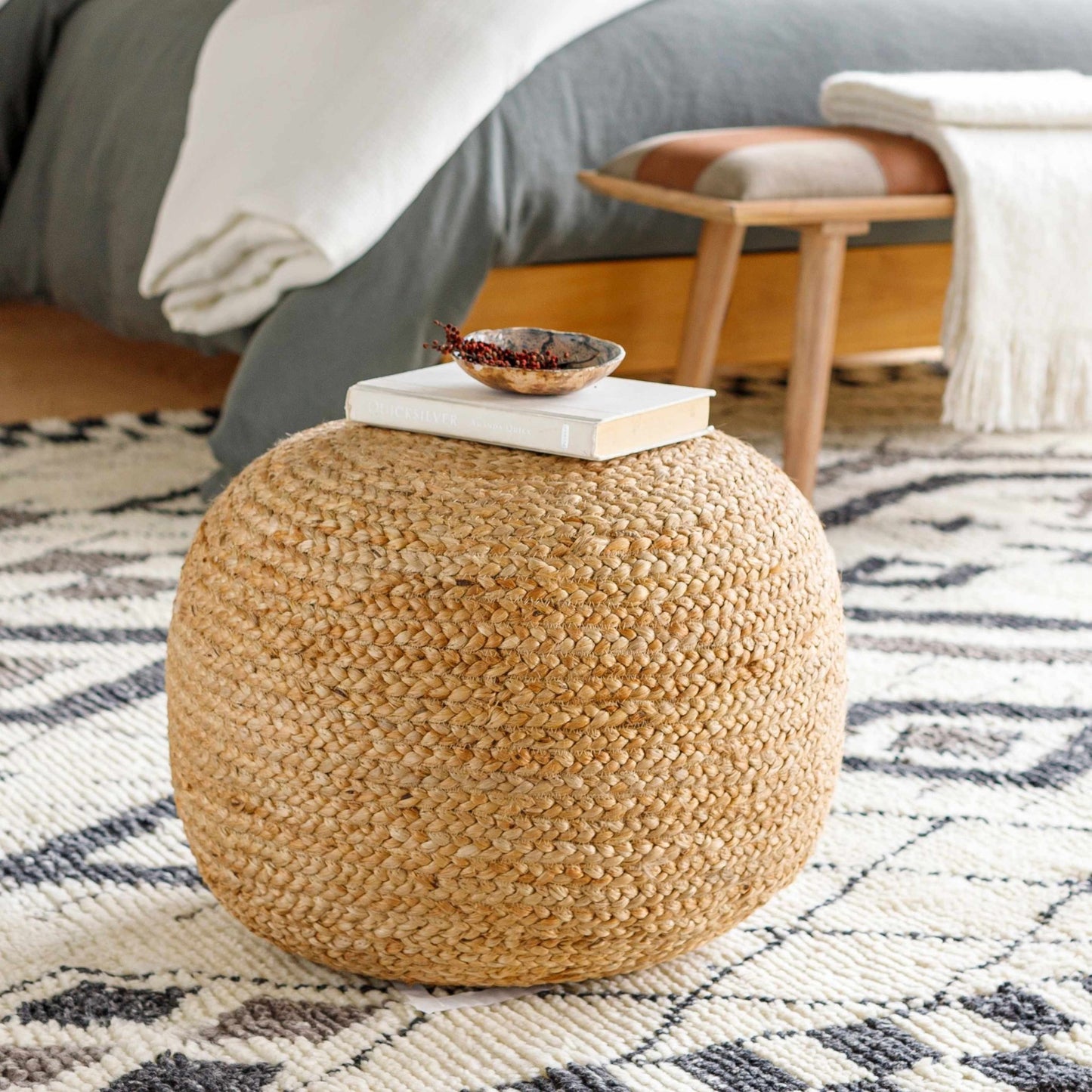 Kaumakani Knitted Jute Round Pouf - Armand’s Maison & Marché