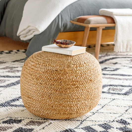 Kaumakani Knitted Jute Round Pouf - Armand’s Maison & Marché