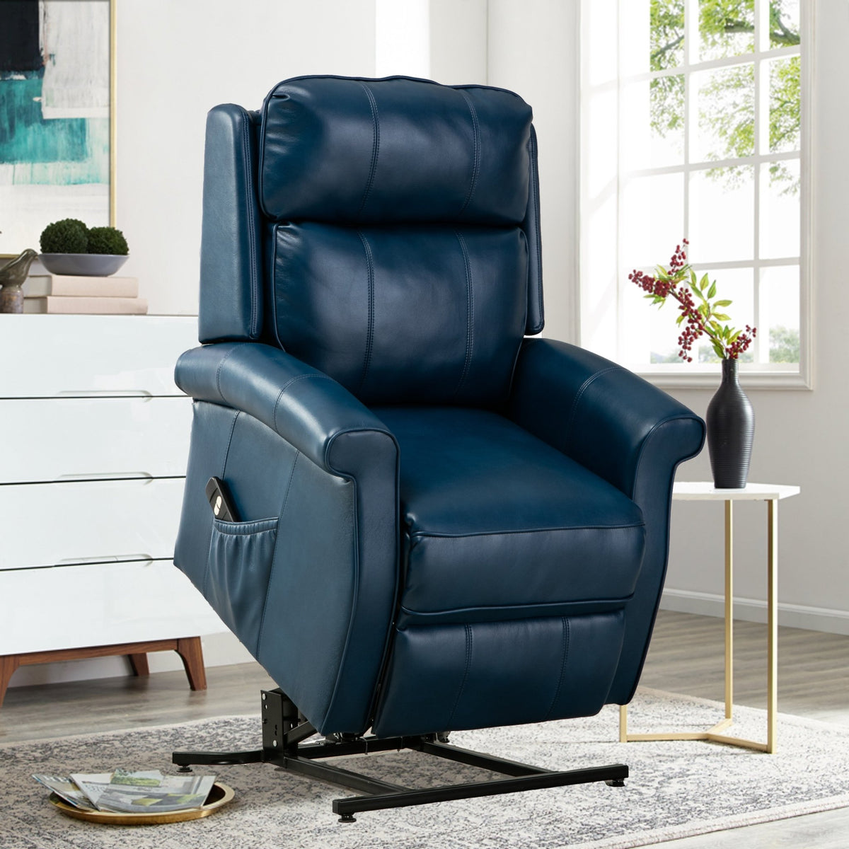 Landis Navy Blue Traditional Power Lift Recliner - Armand’s Maison & Marché
