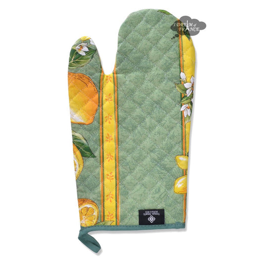 Lemons Green Cotton Oven Mitt by Tissus Toselli - Armand’s Maison & Marché