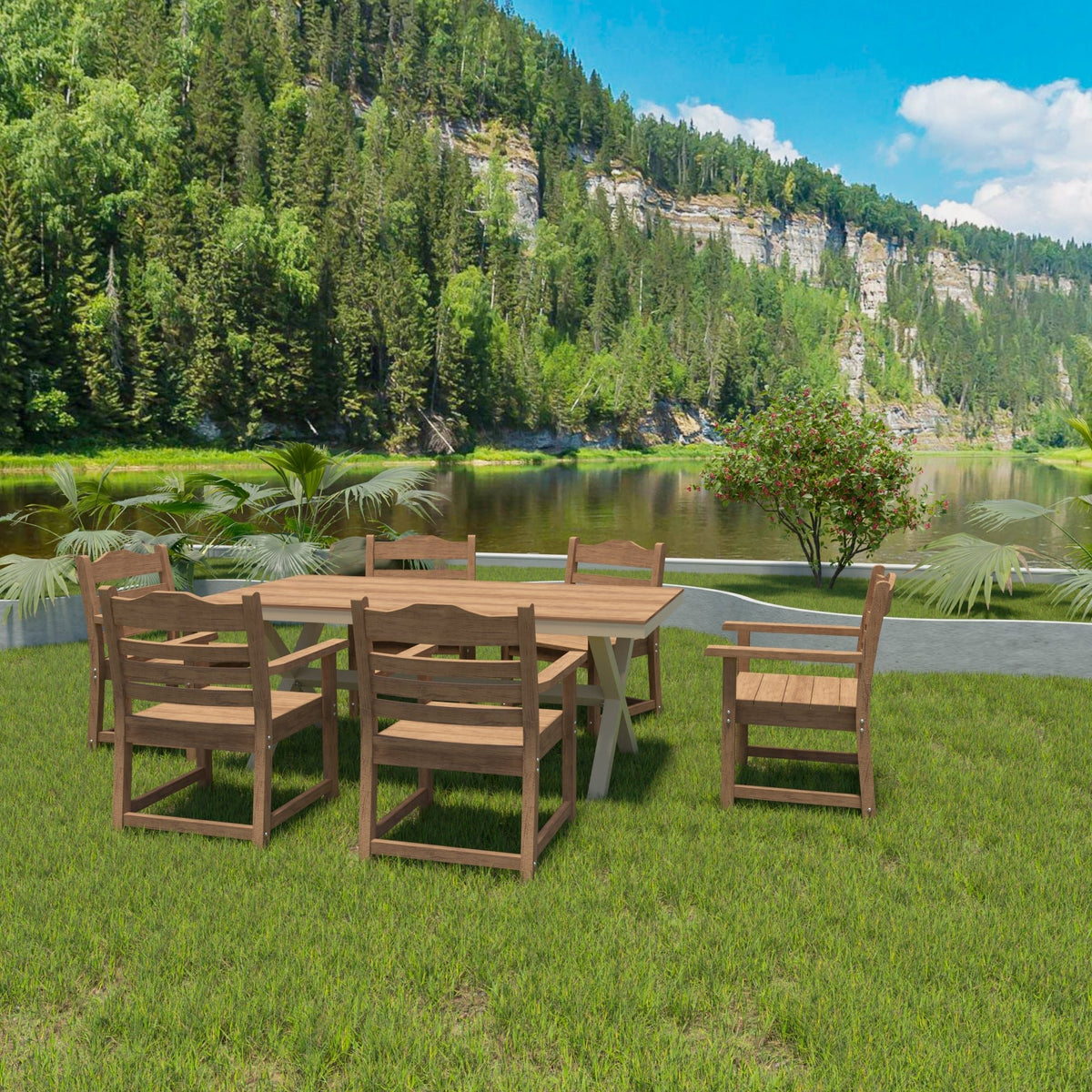 Light Teak Color Patio Dining Chairs with Arms – Set of 2 - Armand’s Maison & Marché
