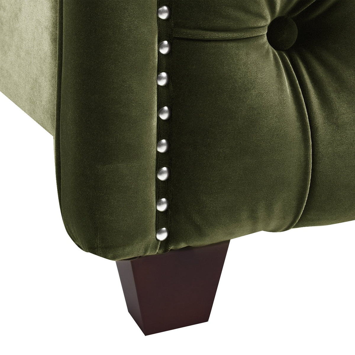 Marcella Olive Green Upholstered Queen Bed – Tufted Shelter Headboard - Armand’s Maison & Marché