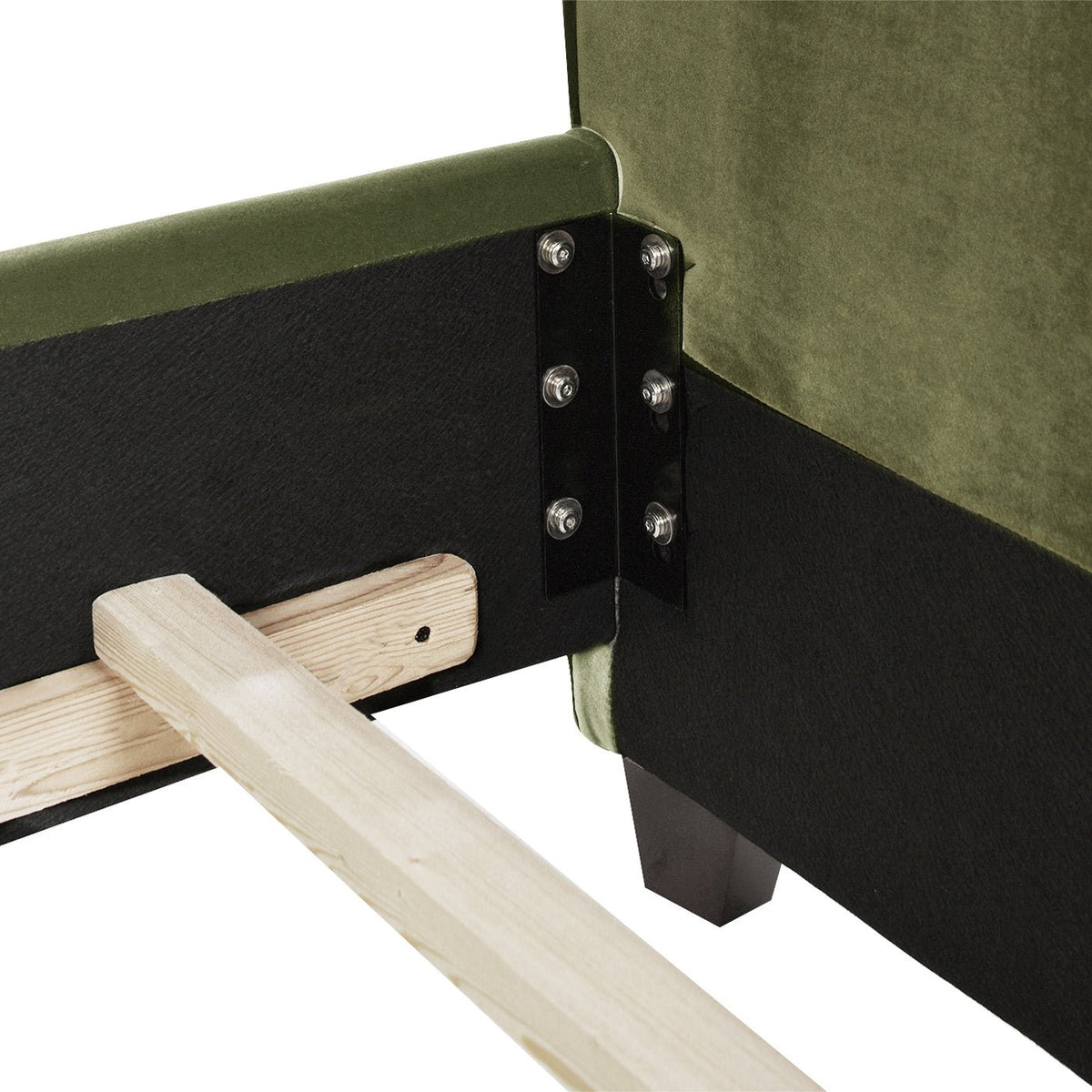 Marcella Olive Green Upholstered Queen Bed – Tufted Shelter Headboard - Armand’s Maison & Marché