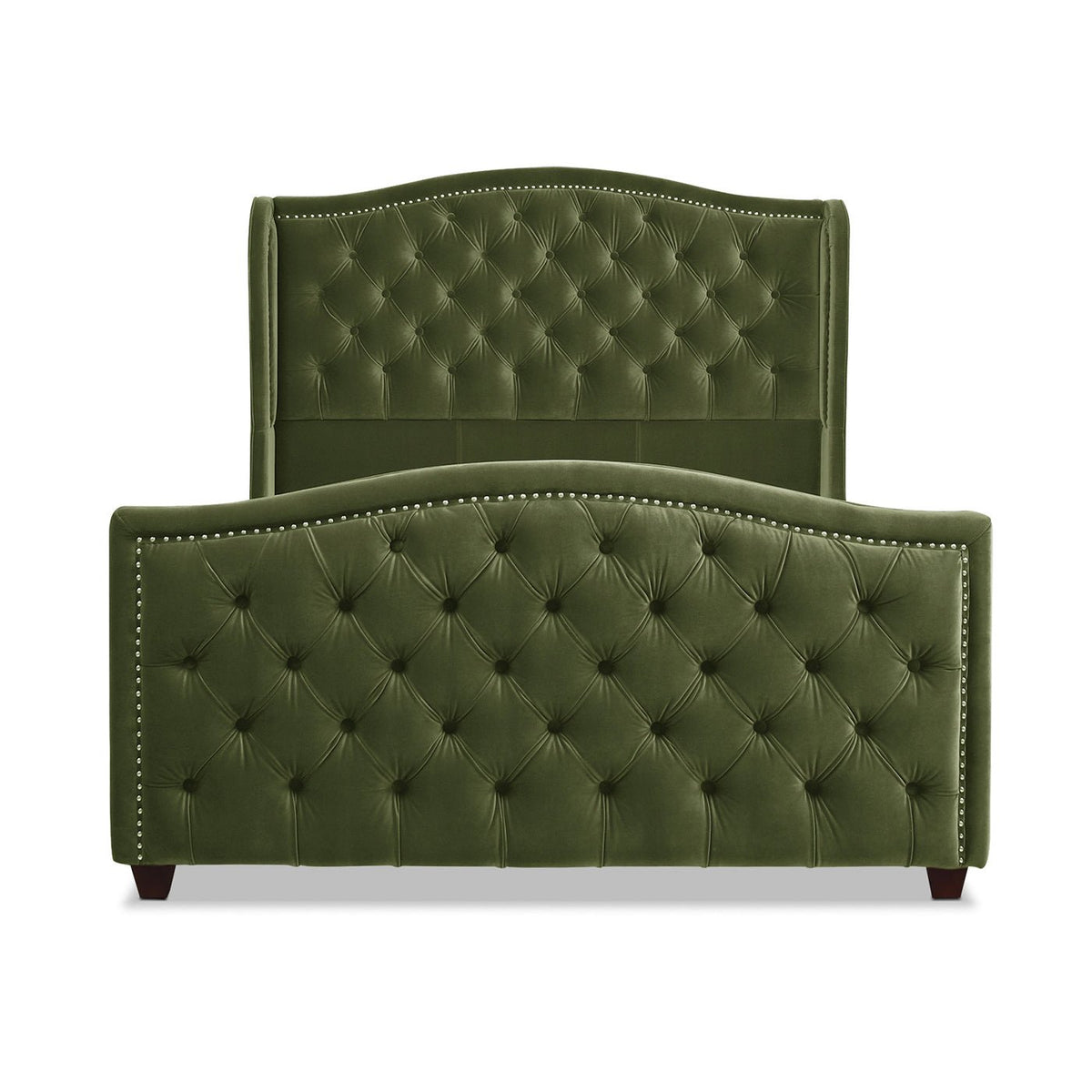 Marcella Olive Green Upholstered Queen Bed – Tufted Shelter Headboard - Armand’s Maison & Marché