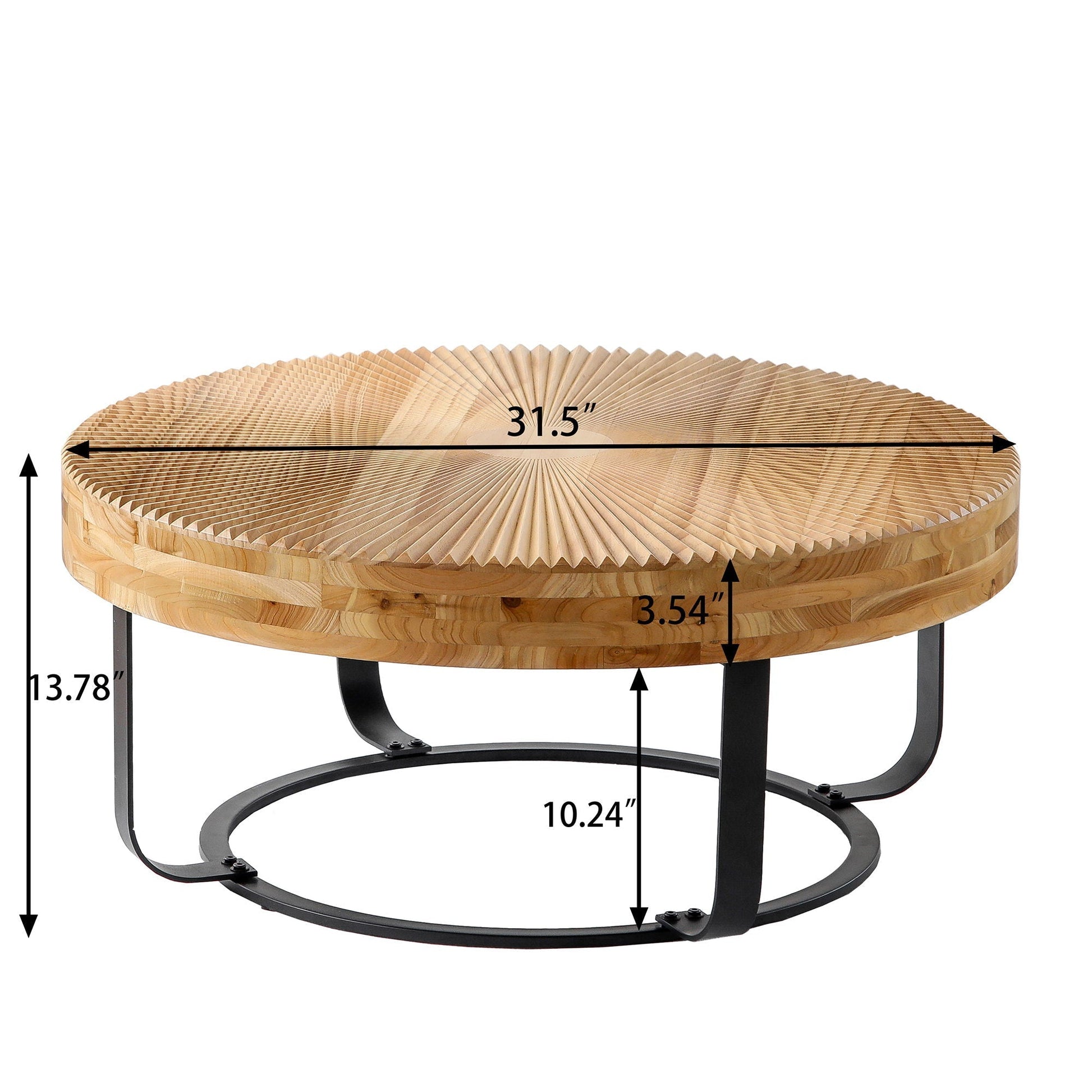 Modern Round Coffee Table With Wooden Carving Pattern - Armand’s Maison & Marché
