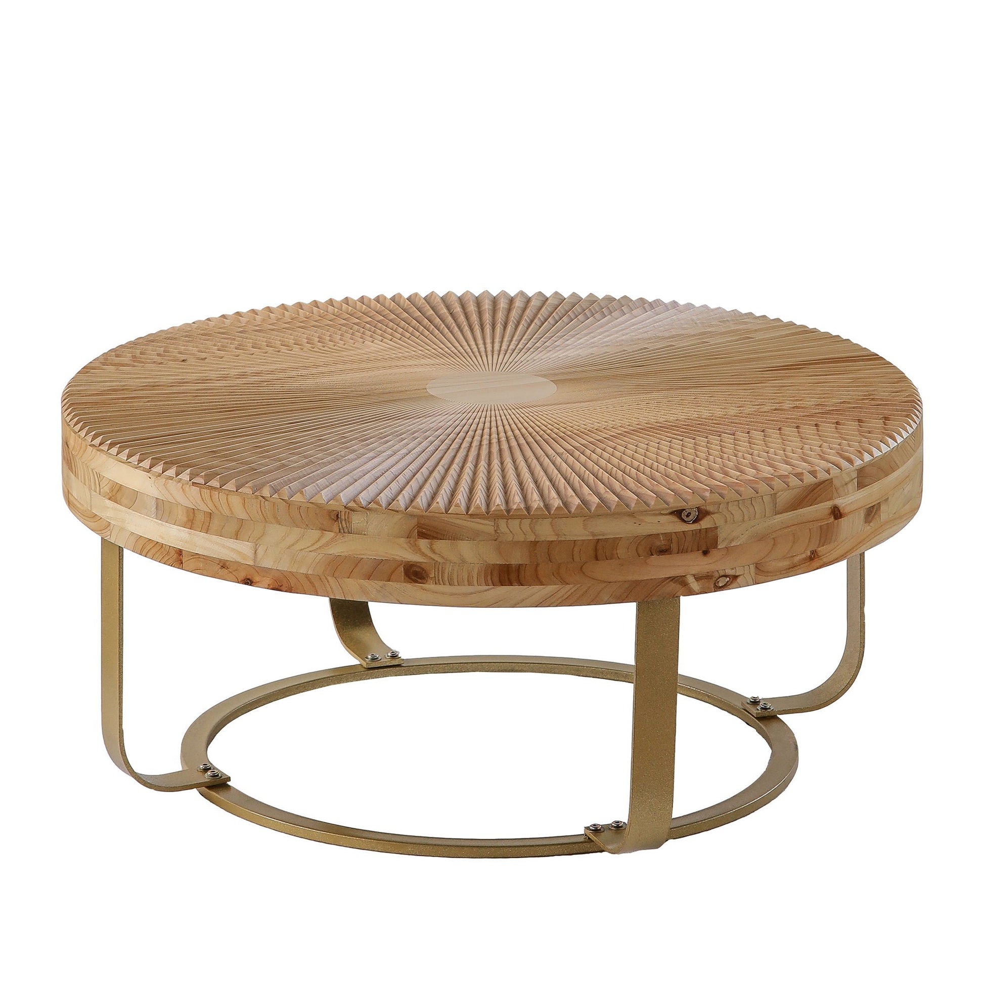 Modern Round Coffee Table With Wooden Carving Pattern - Armand’s Maison & Marché
