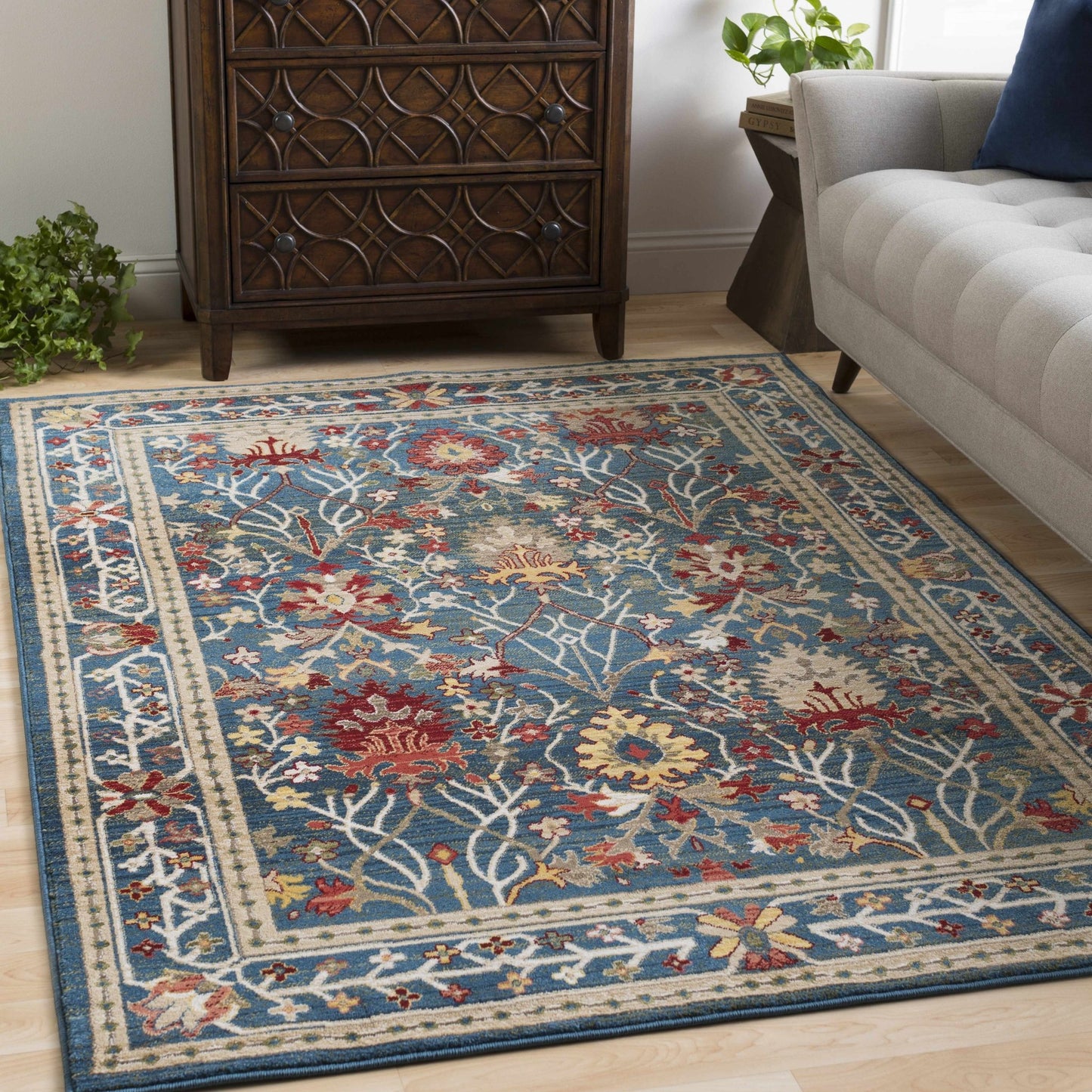 Neola Navy Blue Damask Area Rug - Armand’s Maison & Marché