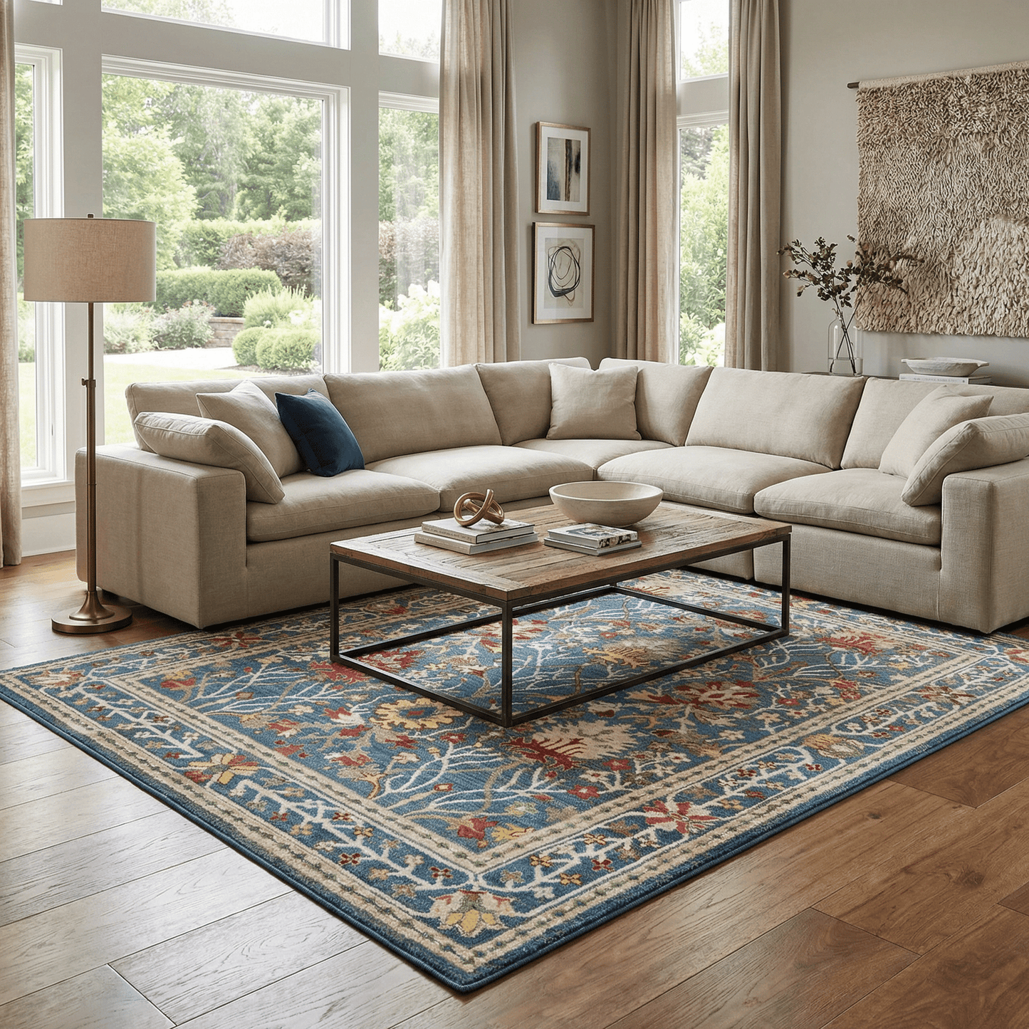Neola Navy Blue Damask Area Rug - Armand’s Maison & Marché