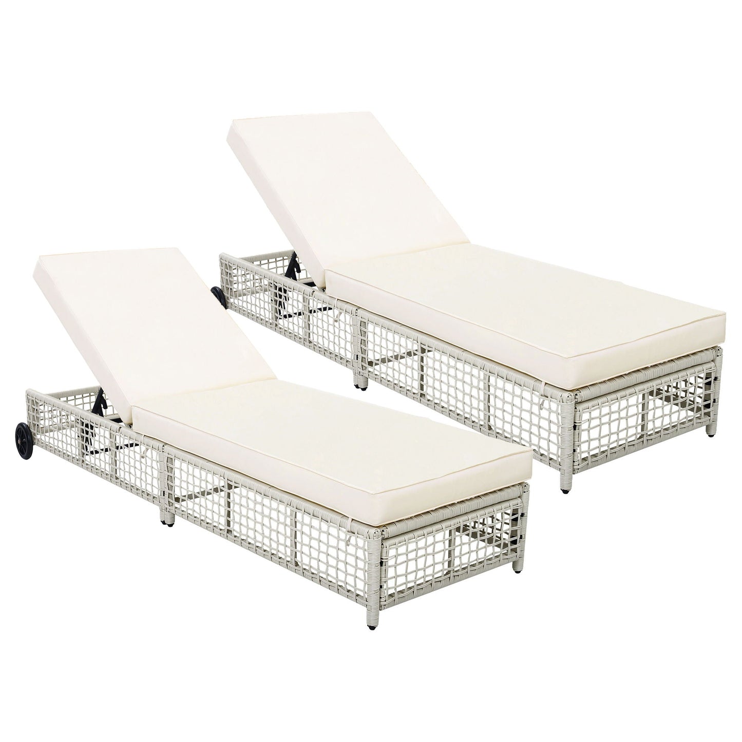 Outdoor Lounge Chair With 5 Position Backrest With Cushion And Wheels - Armand’s Maison & Marché