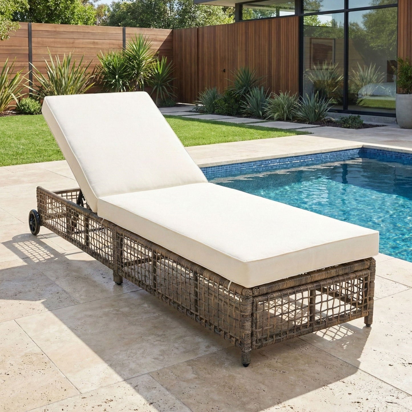 Outdoor Lounge Chair With 5 Position Backrest With Cushion And Wheels - Armand’s Maison & Marché