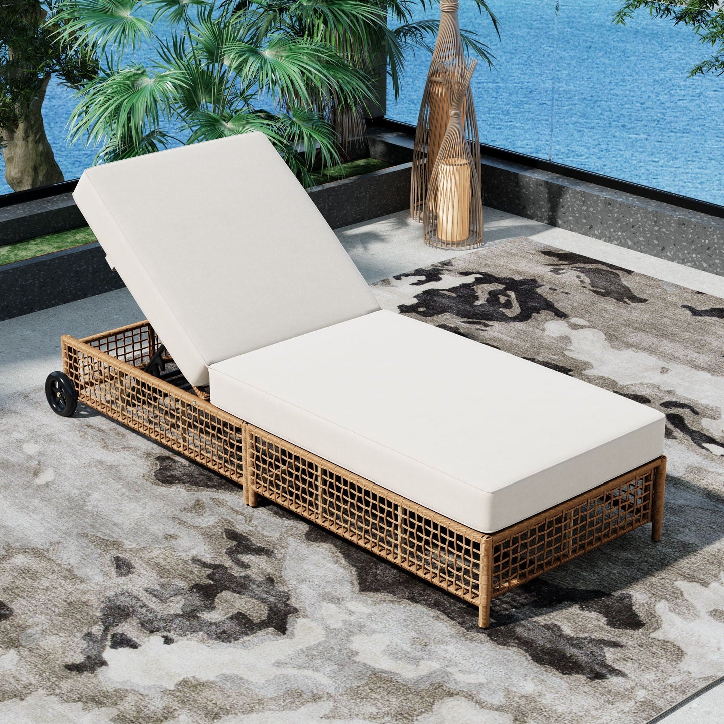 Outdoor Lounge Chair With 5 Position Backrest With Cushion And Wheels - Armand’s Maison & Marché