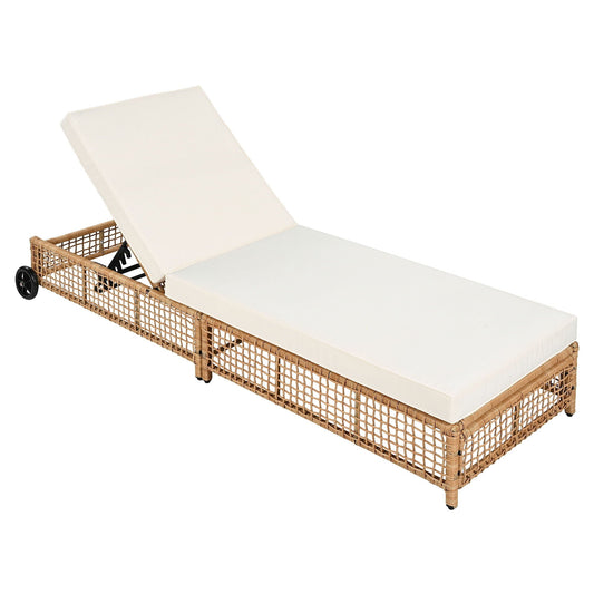Outdoor Lounge Chair With 5 Position Backrest With Cushion And Wheels - Armand’s Maison & Marché