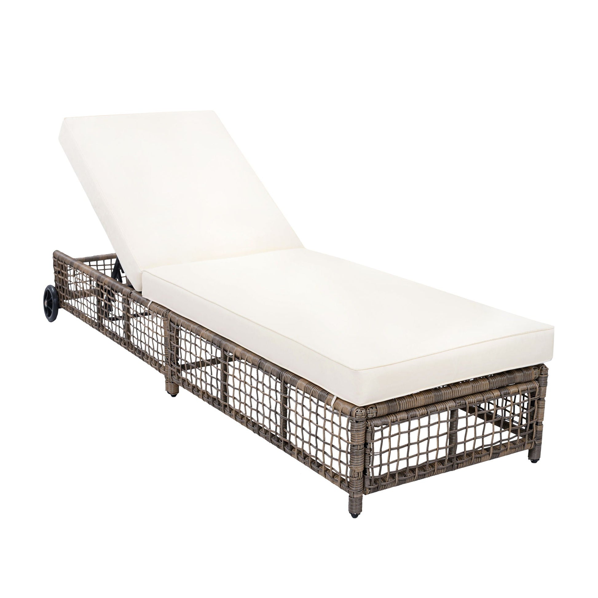Outdoor Lounge Chair With 5 Position Backrest With Cushion And Wheels - Armand’s Maison & Marché