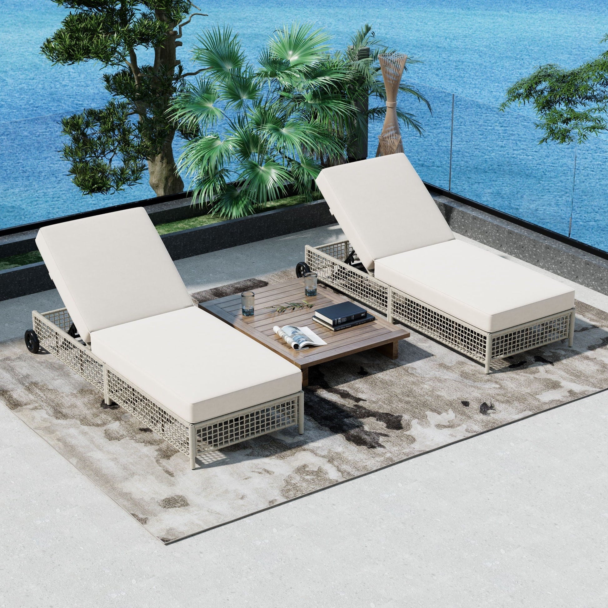 Outdoor Lounge Chair With 5 Position Backrest With Cushion And Wheels - Armand’s Maison & Marché