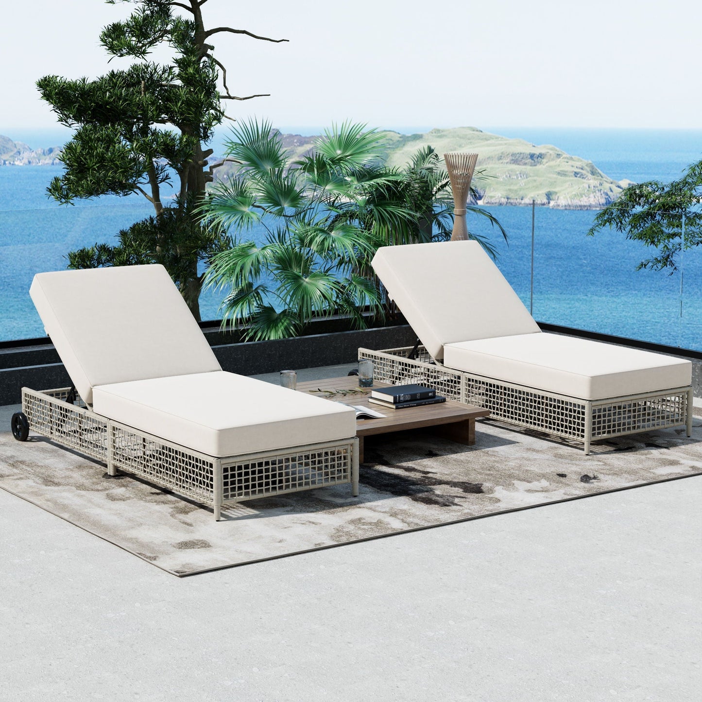 Outdoor Lounge Chair With 5 Position Backrest With Cushion And Wheels - Armand’s Maison & Marché