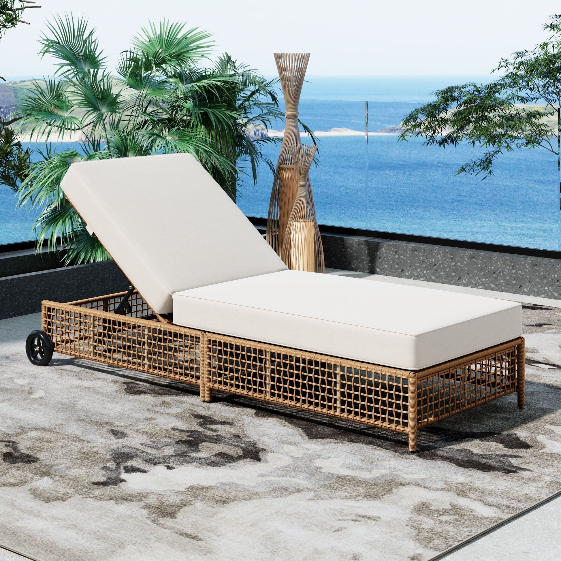Outdoor Lounge Chair With 5 Position Backrest With Cushion And Wheels - Armand’s Maison & Marché
