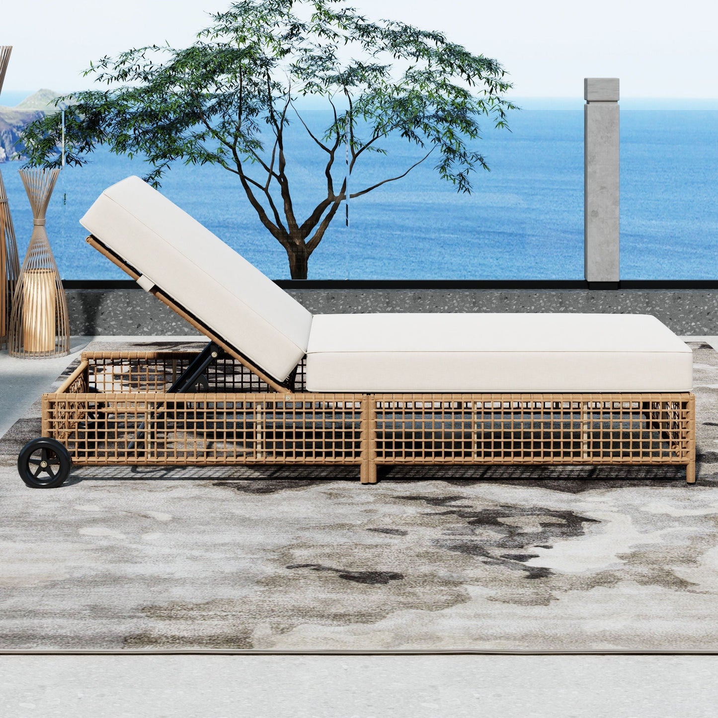 Outdoor Lounge Chair With 5 Position Backrest With Cushion And Wheels - Armand’s Maison & Marché
