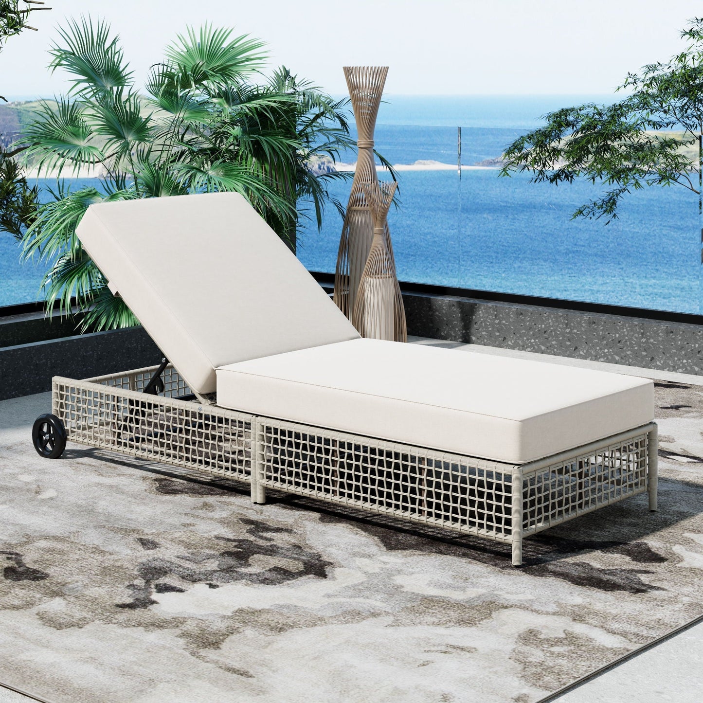 Outdoor Lounge Chair With 5 Position Backrest With Cushion And Wheels - Armand’s Maison & Marché