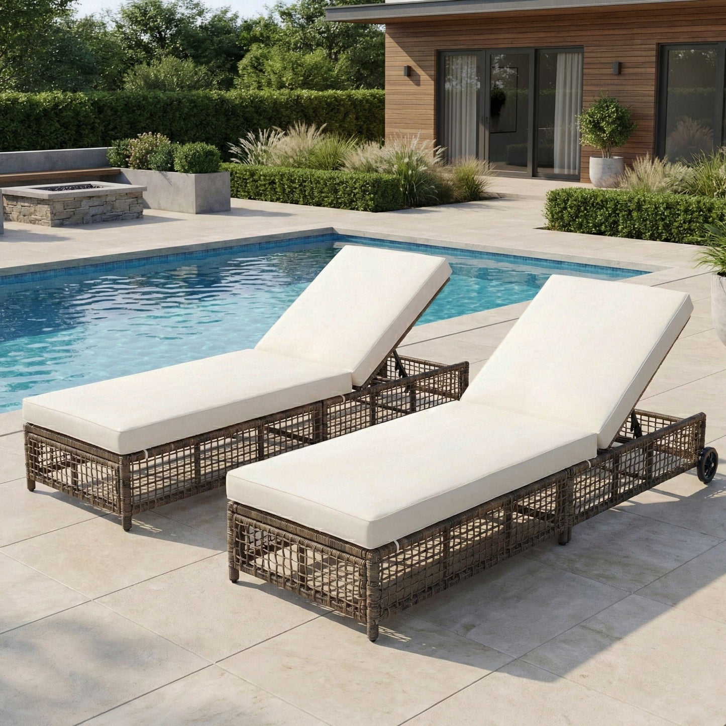 Outdoor Lounge Chair With 5 Position Backrest With Cushion And Wheels - Armand’s Maison & Marché