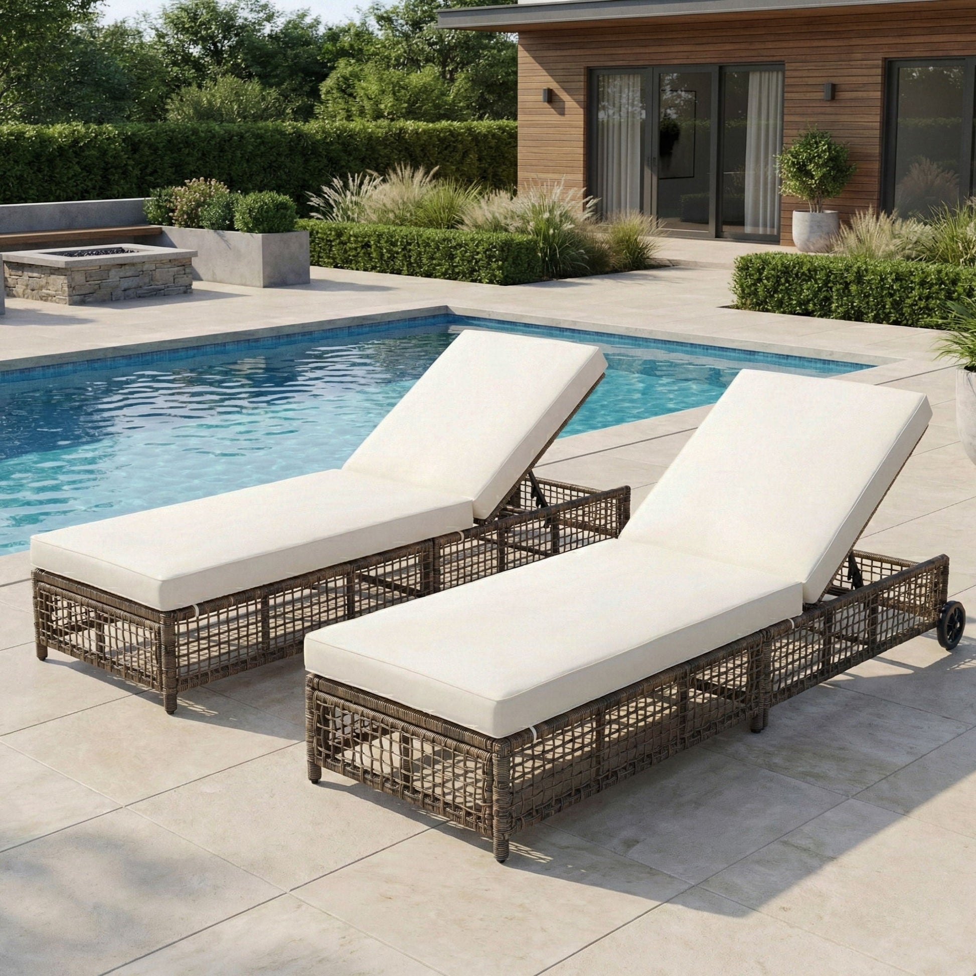 Outdoor Lounge Chair With 5 Position Backrest With Cushion And Wheels - Armand’s Maison & Marché