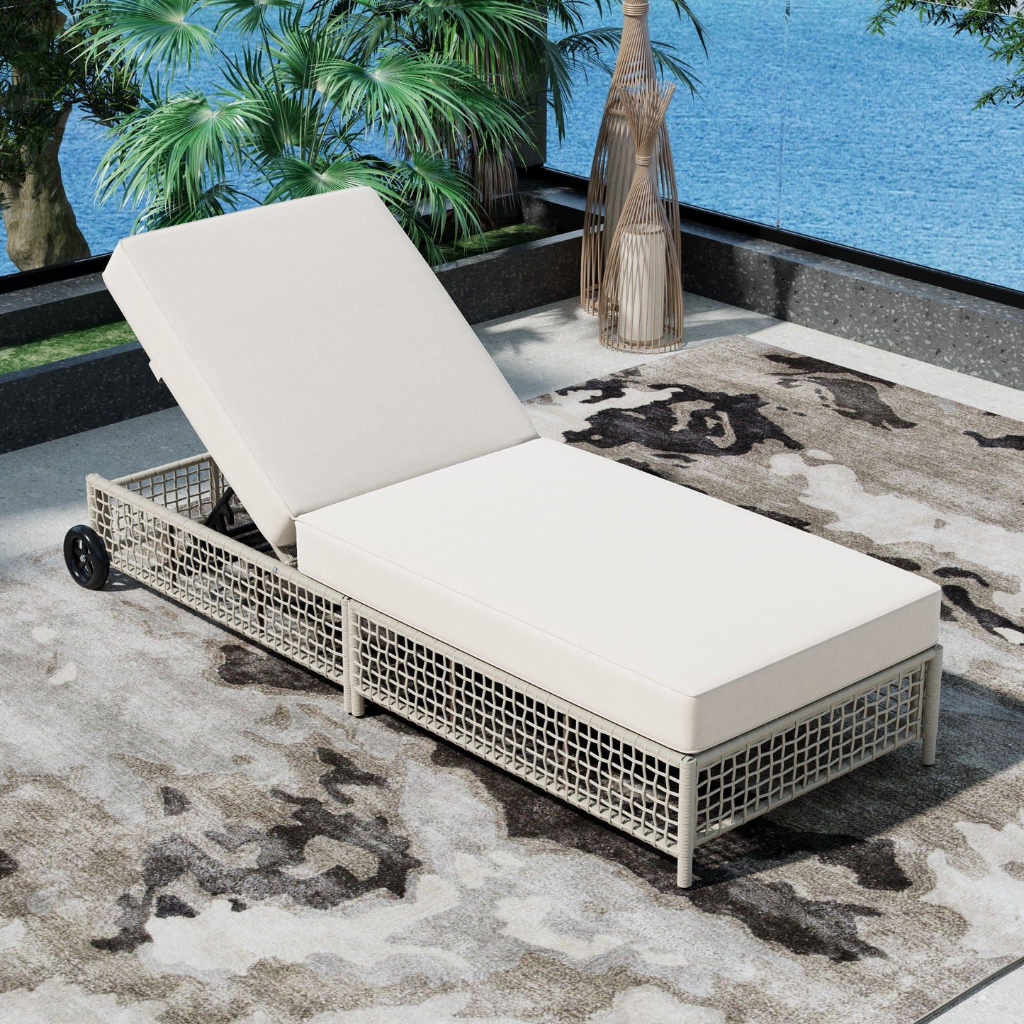 Outdoor Lounge Chair With 5 Position Backrest With Cushion And Wheels - Armand’s Maison & Marché