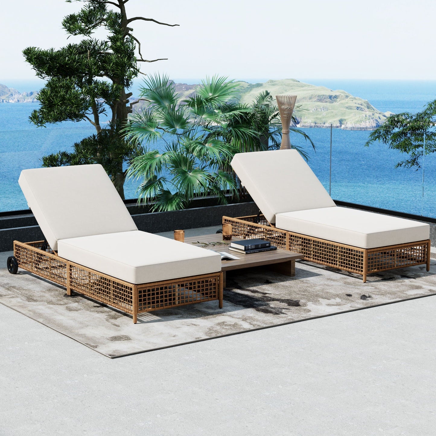 Outdoor Lounge Chair With 5 Position Backrest With Cushion And Wheels - Armand’s Maison & Marché