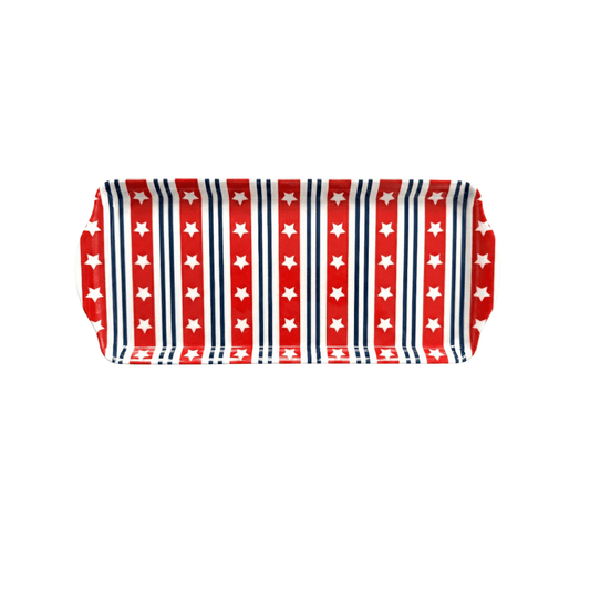 Patriotic Stars and Stripes Melamine Tray Reusable Party Platter for Snacks, Appetizers & Desserts - Armand’s Maison & Marché