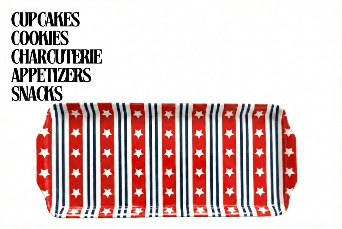 Patriotic Stars and Stripes Melamine Tray Reusable Party Platter for Snacks, Appetizers & Desserts - Armand’s Maison & Marché