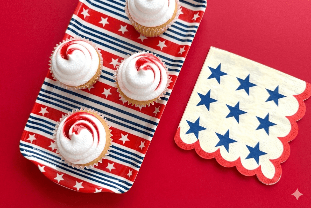 Patriotic Stars and Stripes Melamine Tray Reusable Party Platter for Snacks, Appetizers & Desserts - Armand’s Maison & Marché