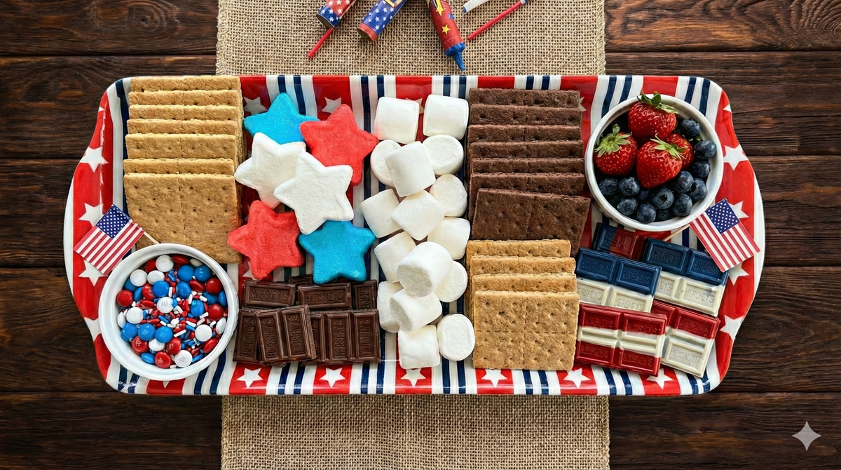 Patriotic Stars and Stripes Melamine Tray Reusable Party Platter for Snacks, Appetizers & Desserts - Armand’s Maison & Marché