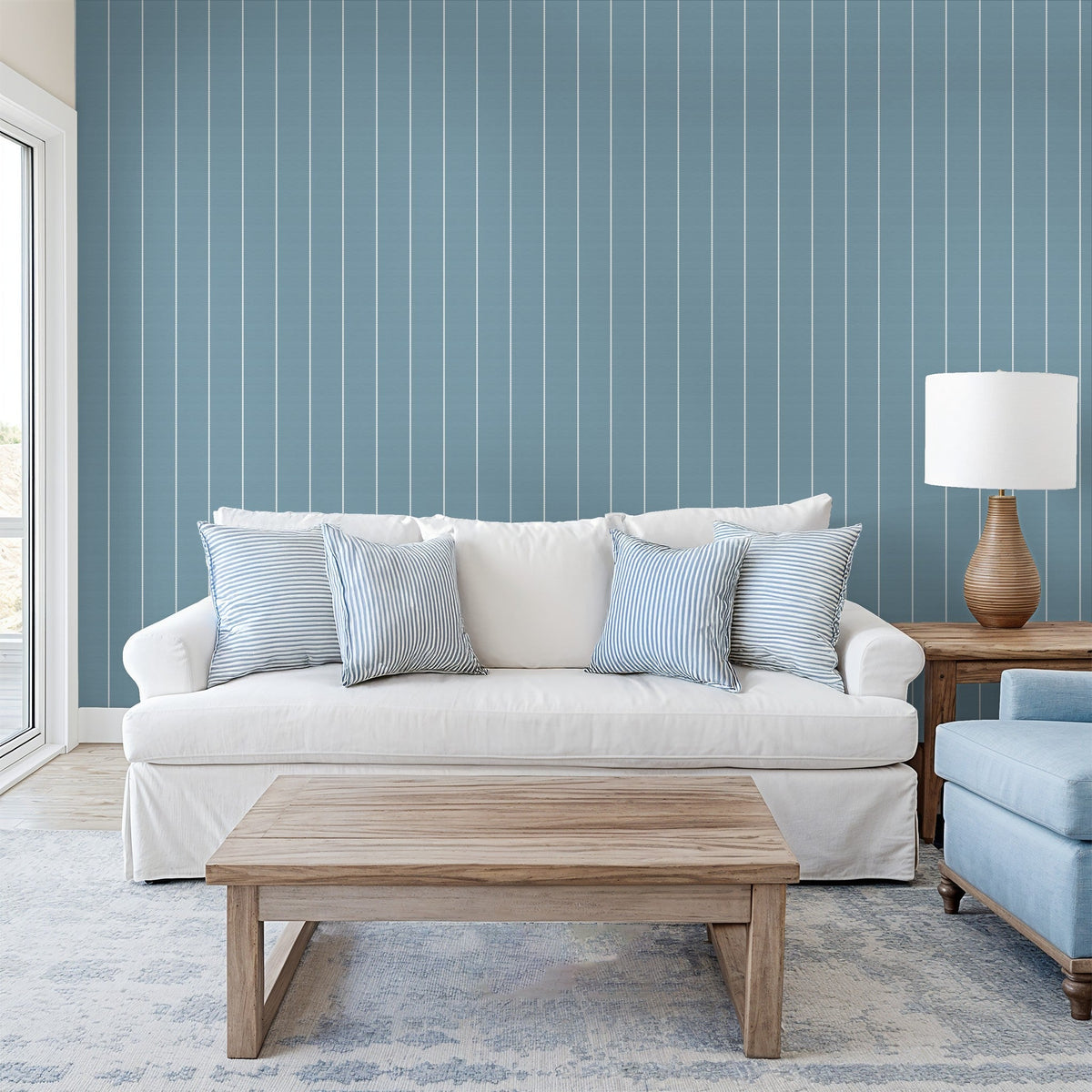 Pinstripe Dot Blue Wallpaper - Armand’s Maison & Marché